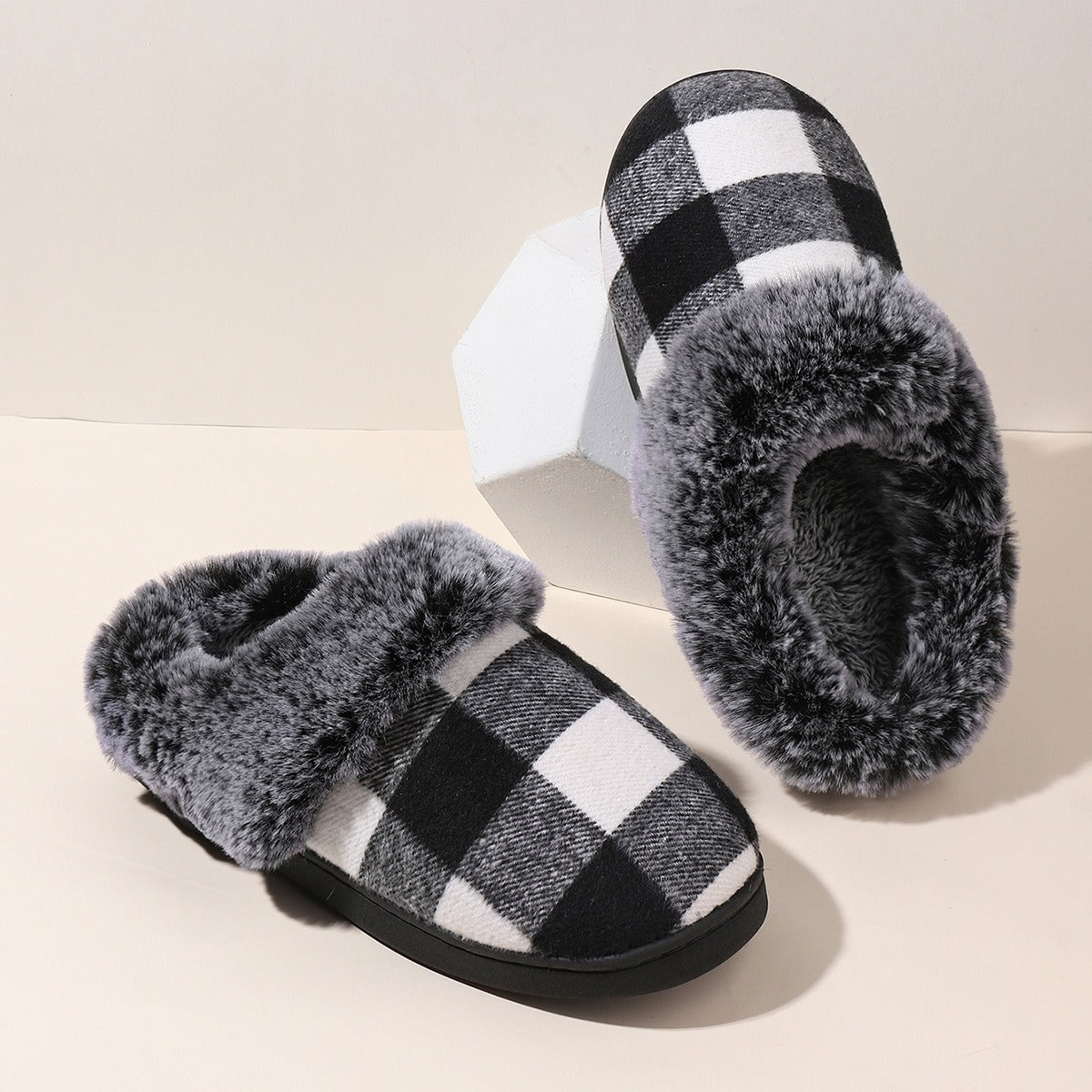 Plaid Fluffy Slippers