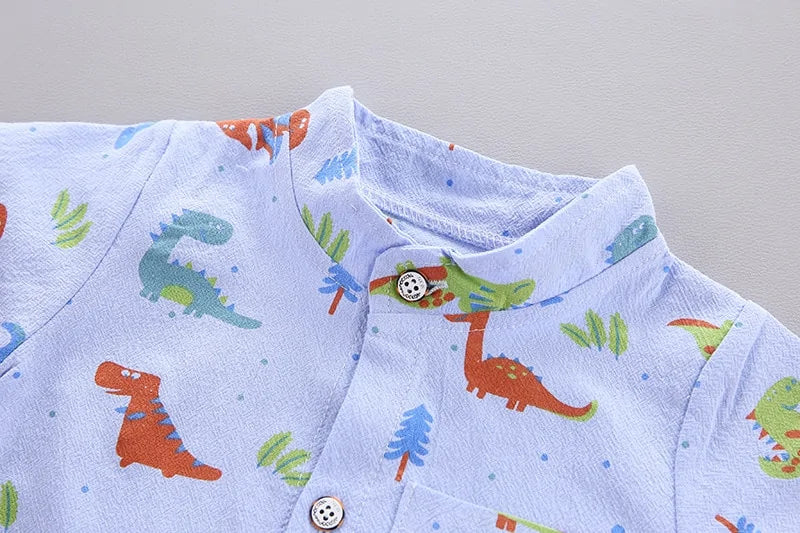 Cartoon Dinosaur Print Toddler Boy Summer Set: Shirt + Pants