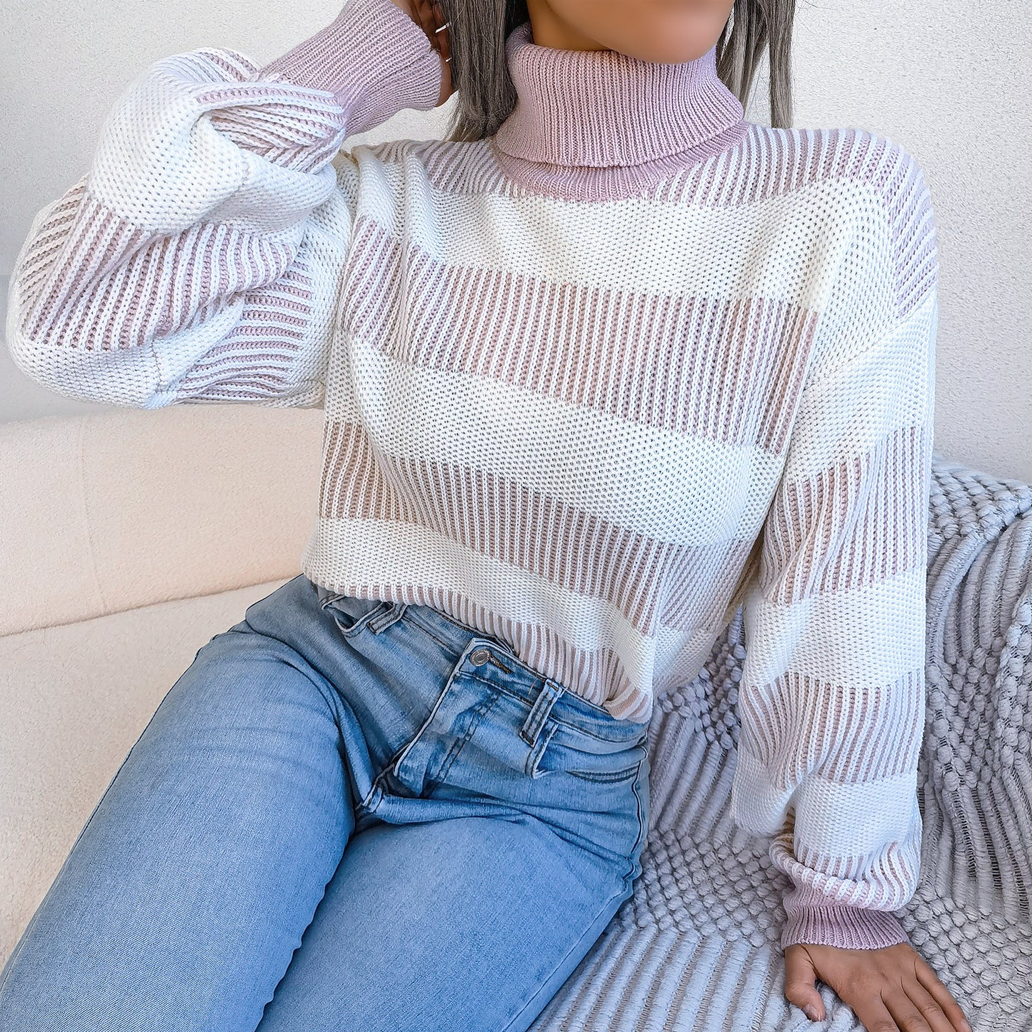 Stripe High Neck Sweater