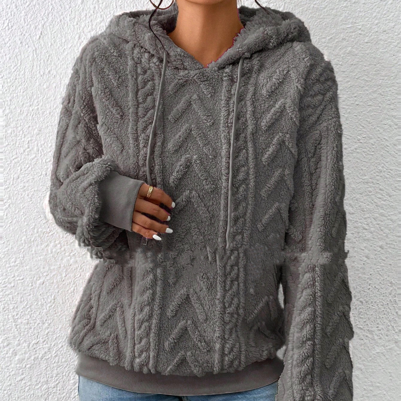 Knitted Hooded Loose Fit Plush Sweater Coat