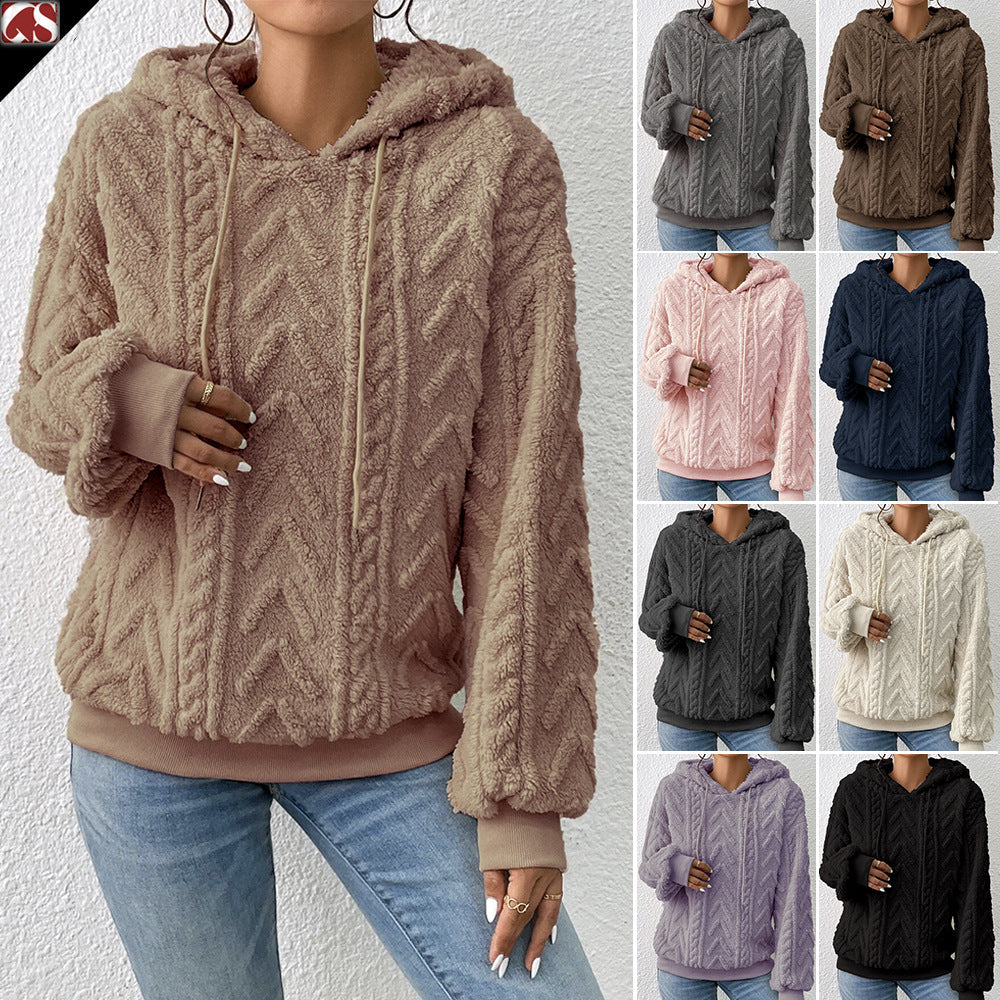 Knitted Hooded Loose Fit Plush Sweater Coat