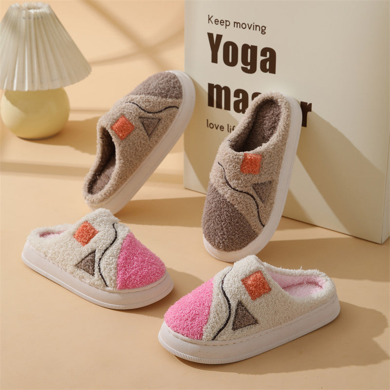 Autumn And Winter New Patchwork Cotton Slippers Female Home Non-slip Home Warm