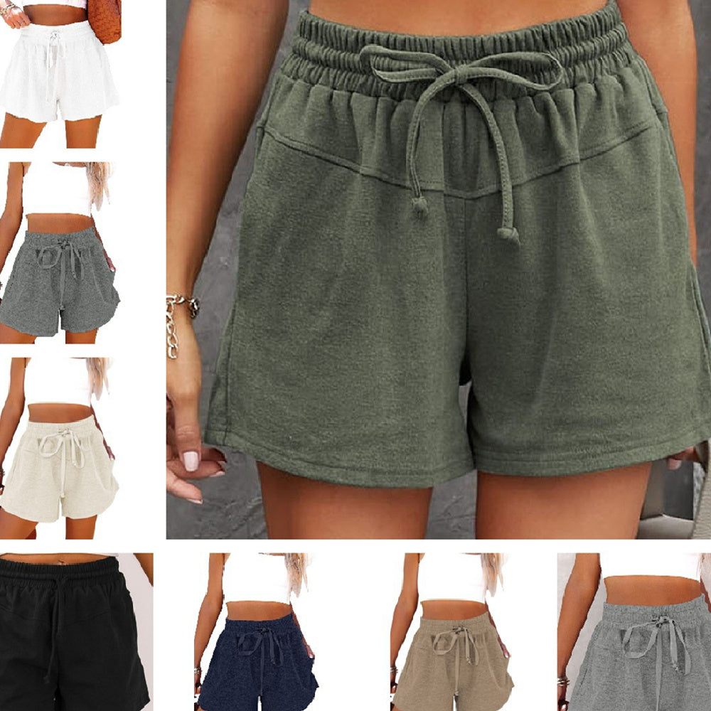 Women's Lace Up Casual Pocket Solid Color Shorts