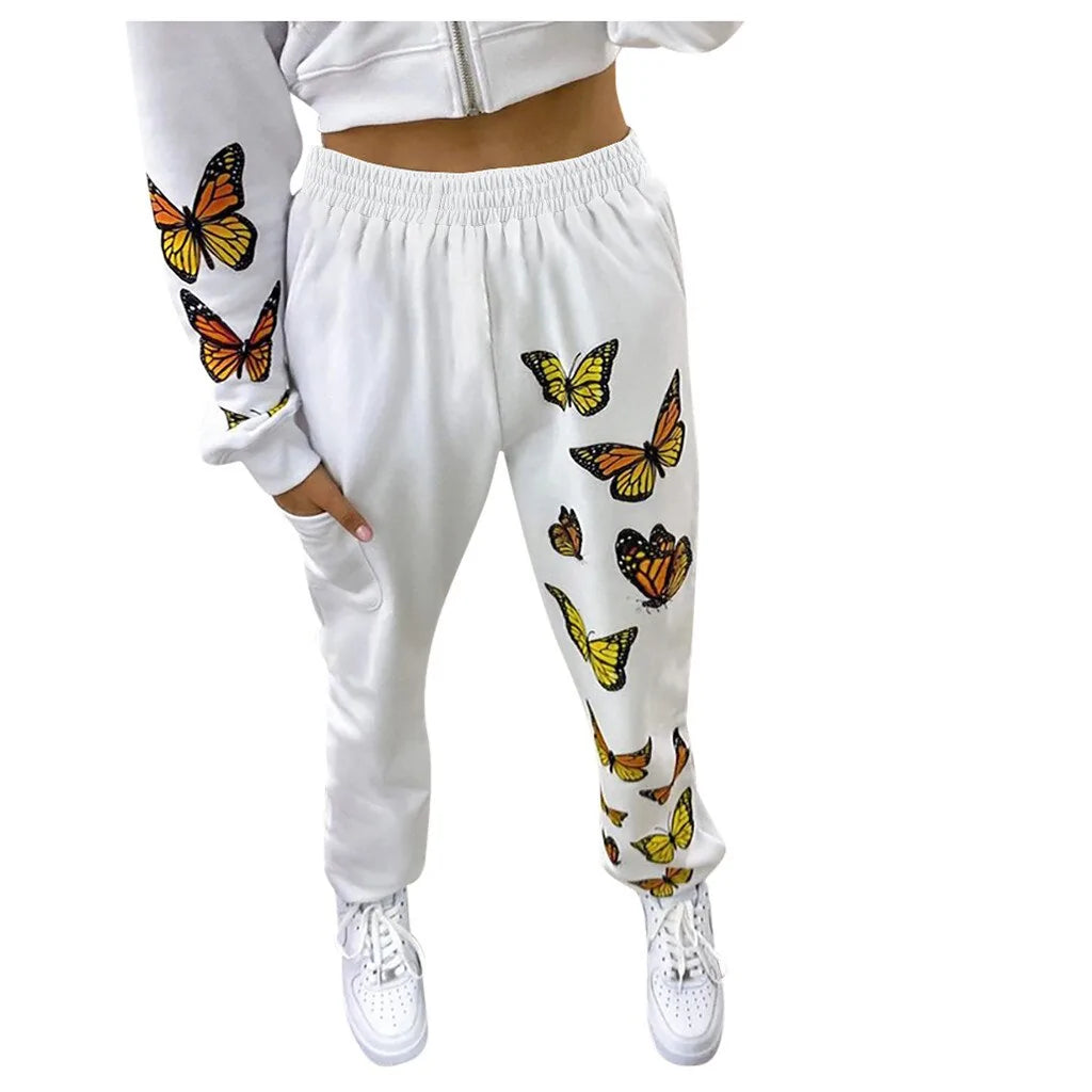 Butterfly Print High Waist Baggy Oversized Sweatpants