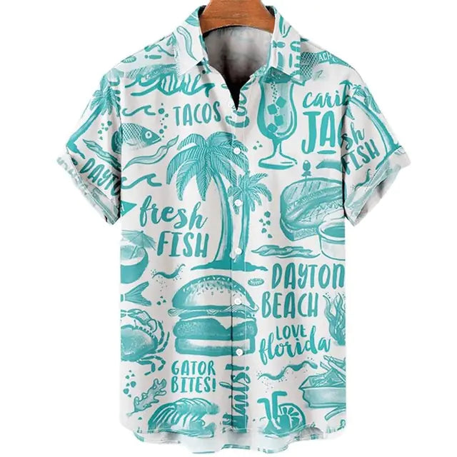 Coconut Tree Hawaiian Shirts For Men  Summer Beach Short Sleeve