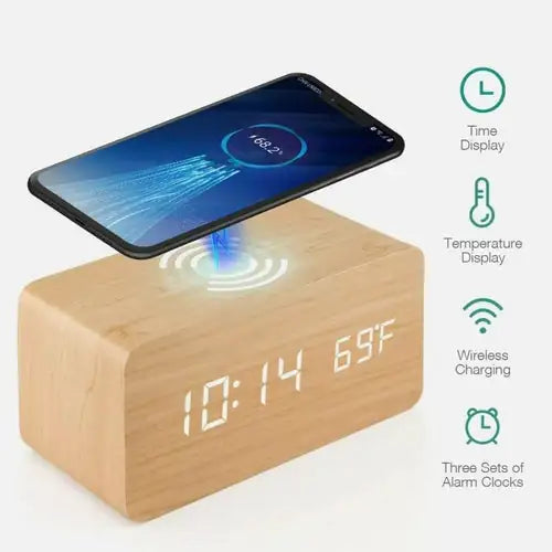 Wooden Digital Alarm Clock/ Phone Charger