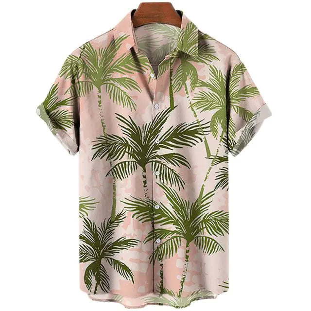 Coconut Tree Hawaiian Shirts For Men  Summer Beach Short Sleeve