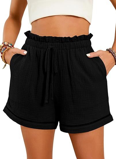 High Waist Lace-up Loose-fitting Wide-leg Shorts