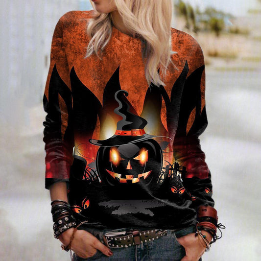 Women's Halloween Printed Crew Neck Sweatshirt