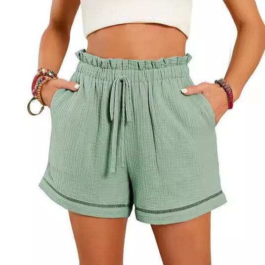 High Waist Lace-up Loose-fitting Wide-leg Shorts