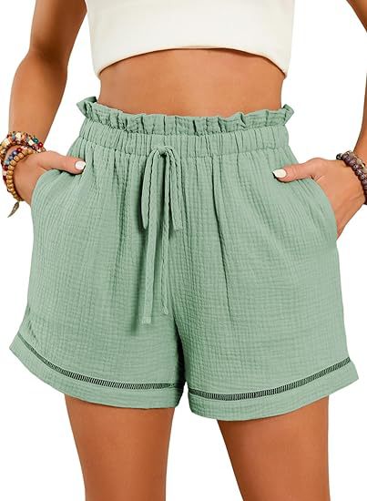 High Waist Lace-up Loose-fitting Wide-leg Shorts