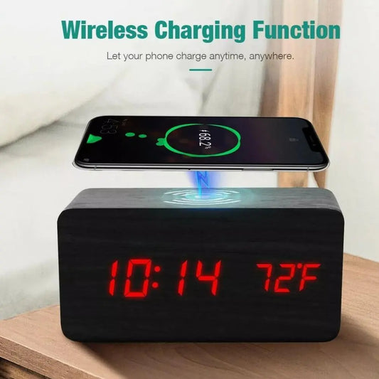 Wooden Digital Alarm Clock/ Phone Charger