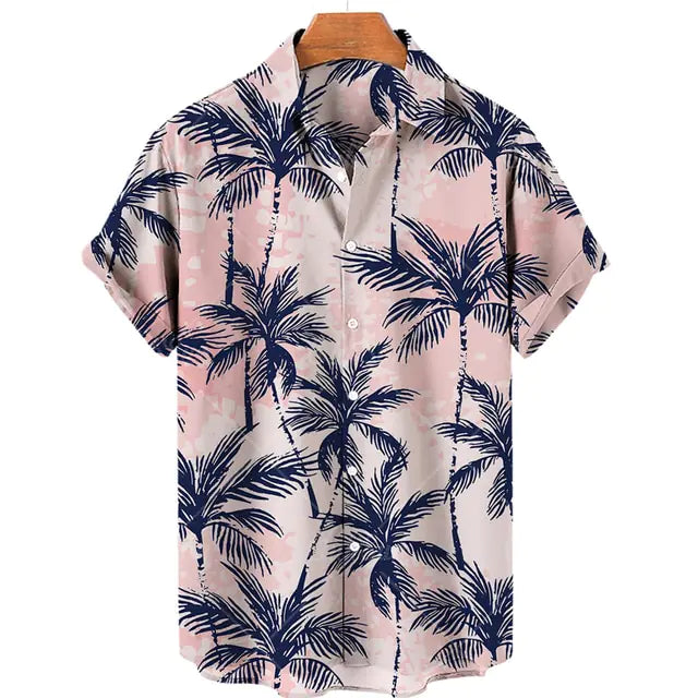 Coconut Tree Hawaiian Shirts For Men  Summer Beach Short Sleeve