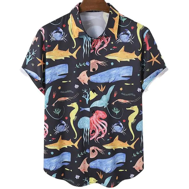 Coconut Tree Hawaiian Shirts For Men  Summer Beach Short Sleeve