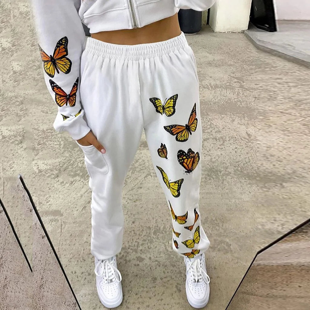 Butterfly Print High Waist Baggy Oversized Sweatpants