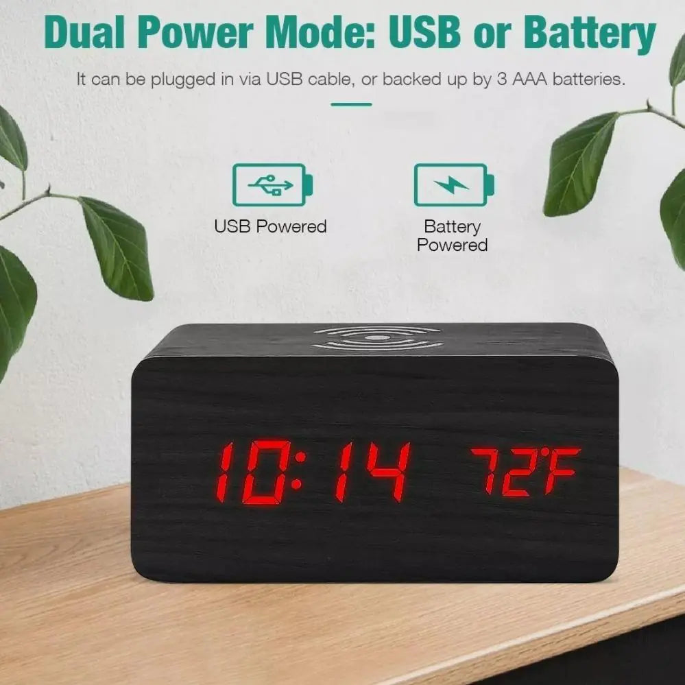 Wooden Digital Alarm Clock/ Phone Charger