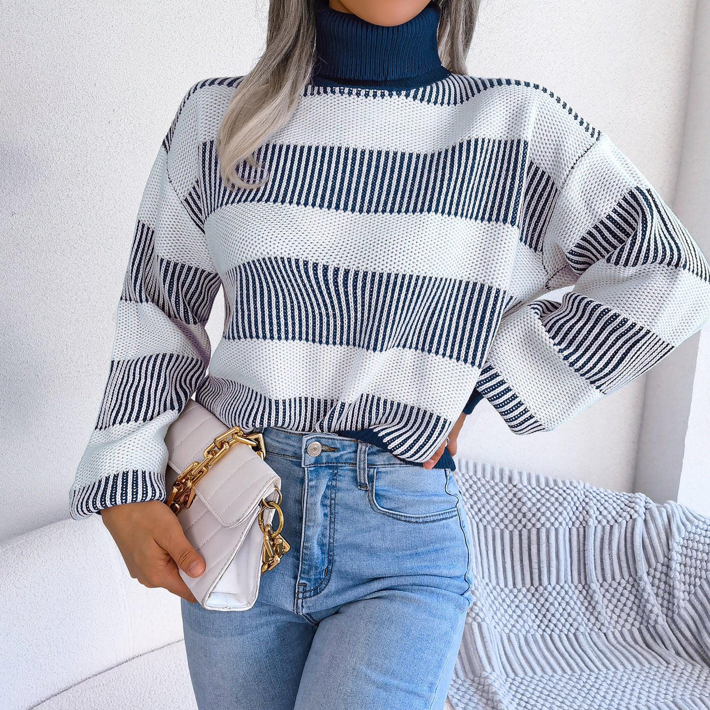 Stripe High Neck Sweater