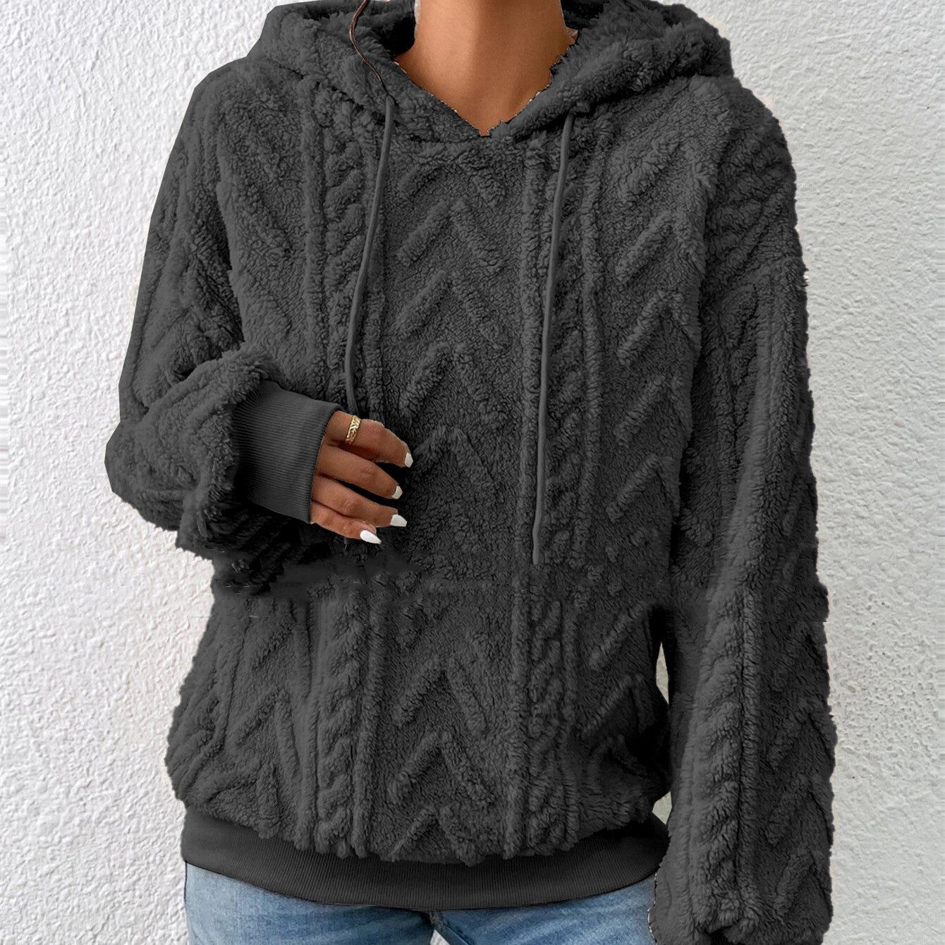 Knitted Hooded Loose Fit Plush Sweater Coat