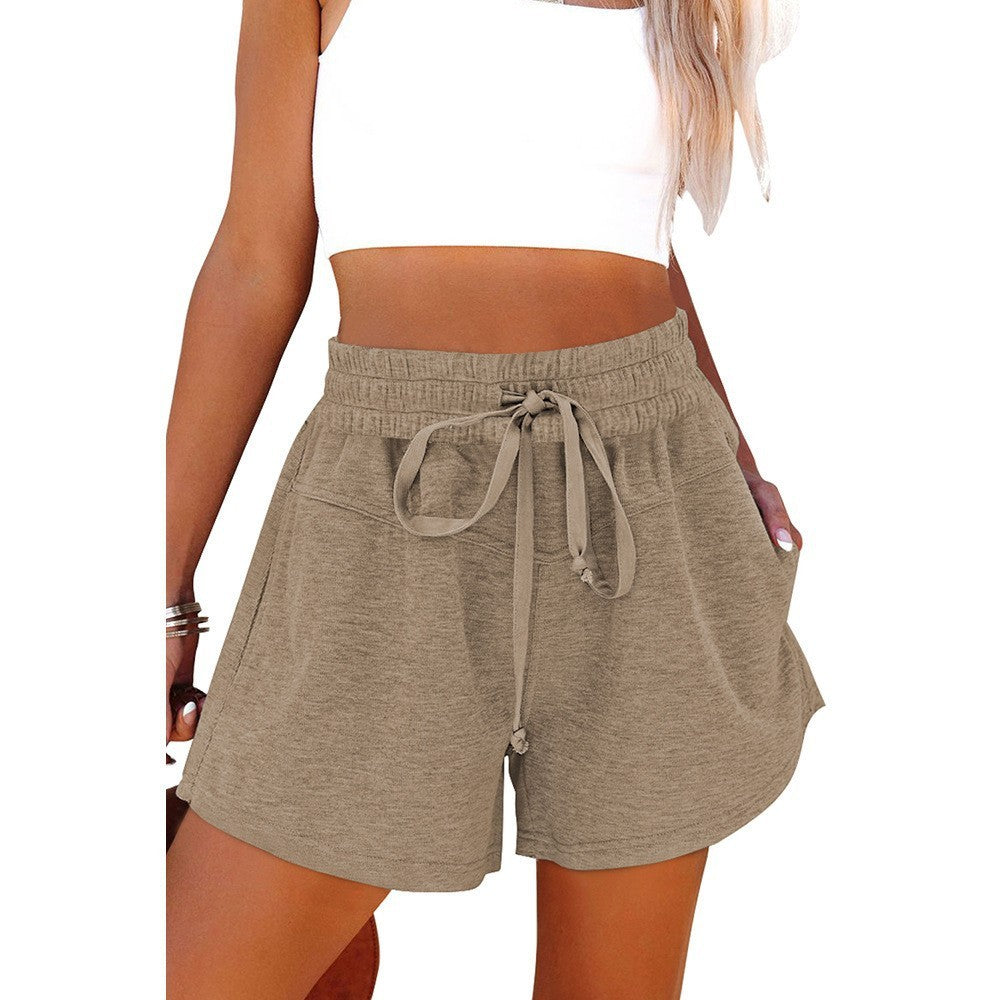 Women's Lace Up Casual Pocket Solid Color Shorts