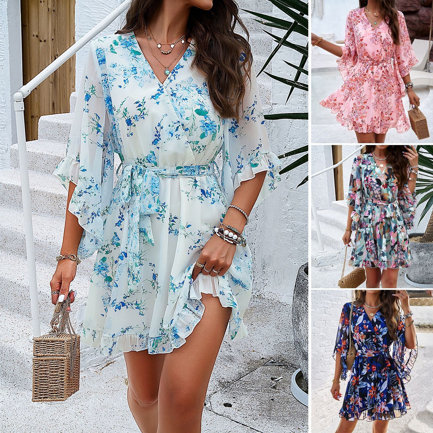 Summer Floral Short Sleeves Dress