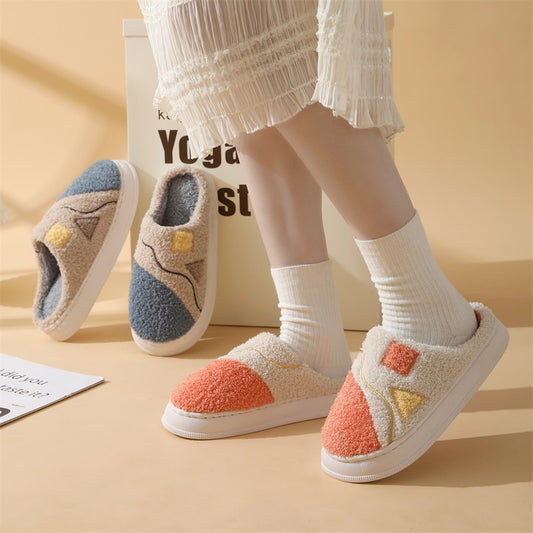 Autumn And Winter New Patchwork Cotton Slippers Female Home Non-slip Home Warm