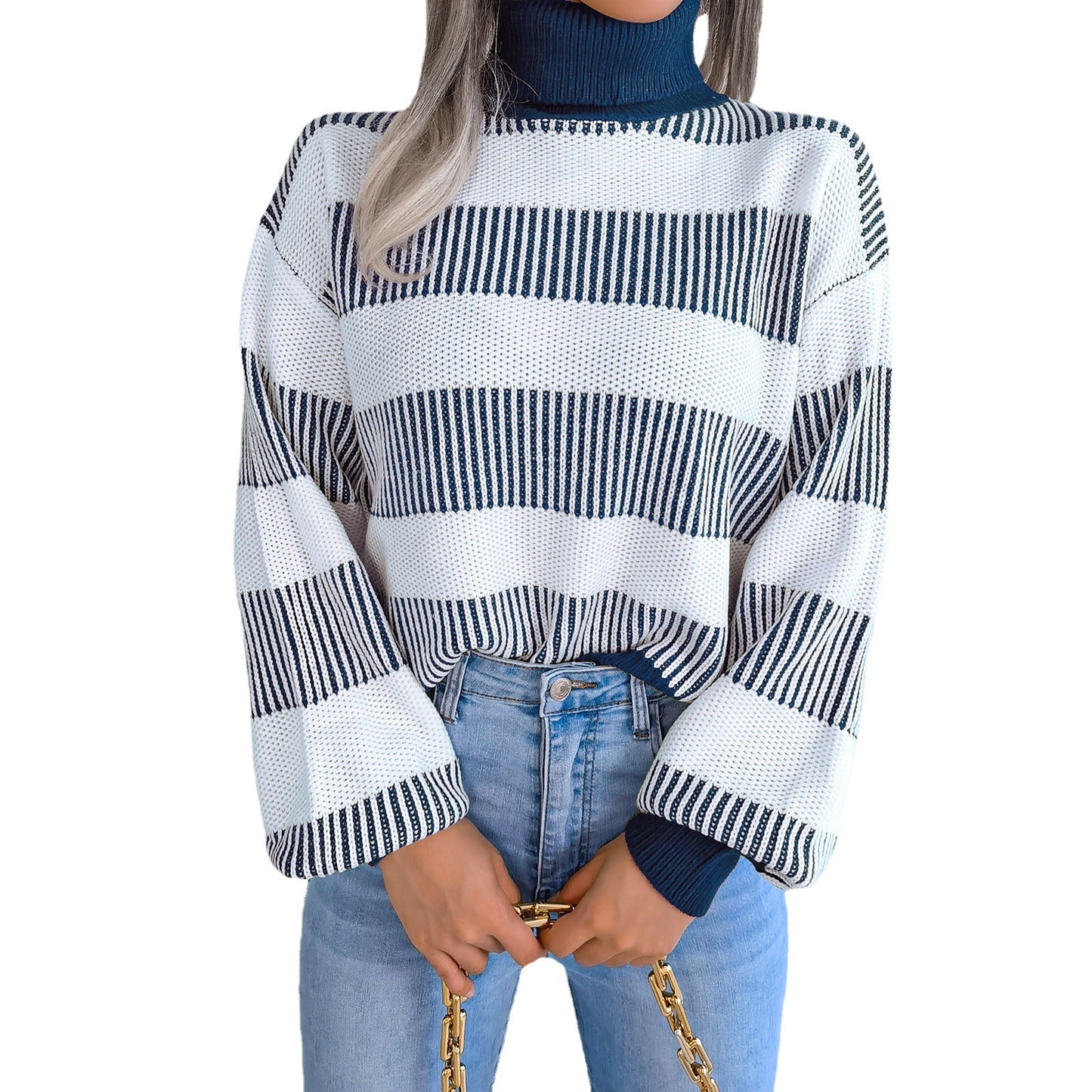 Stripe High Neck Sweater