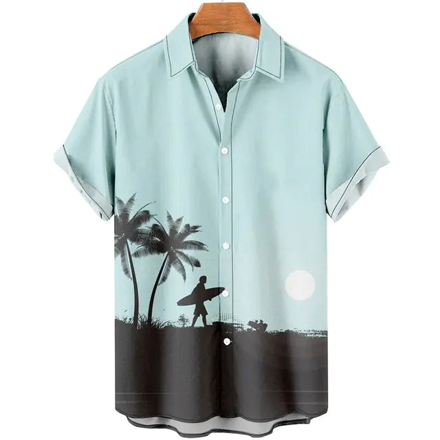 Coconut Tree Hawaiian Shirts For Men  Summer Beach Short Sleeve