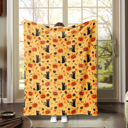 Pumpkin's and Kittens Flannel Halloween Blanket