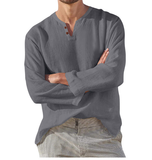 Men's Cotton Long Sleeve V-neck Shirt