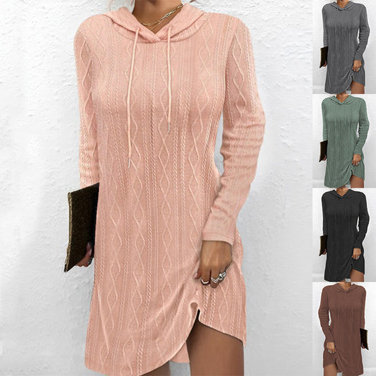 Long Sleeve Hooded Pullover Knitted Dress For Women