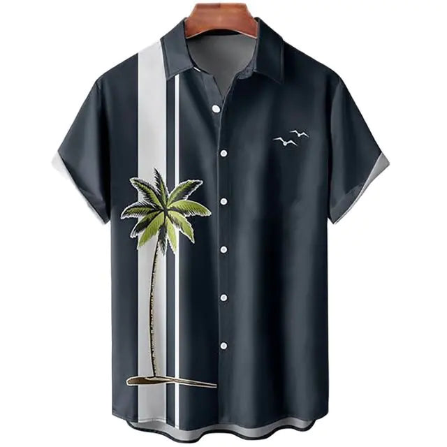 Coconut Tree Hawaiian Shirts For Men  Summer Beach Short Sleeve