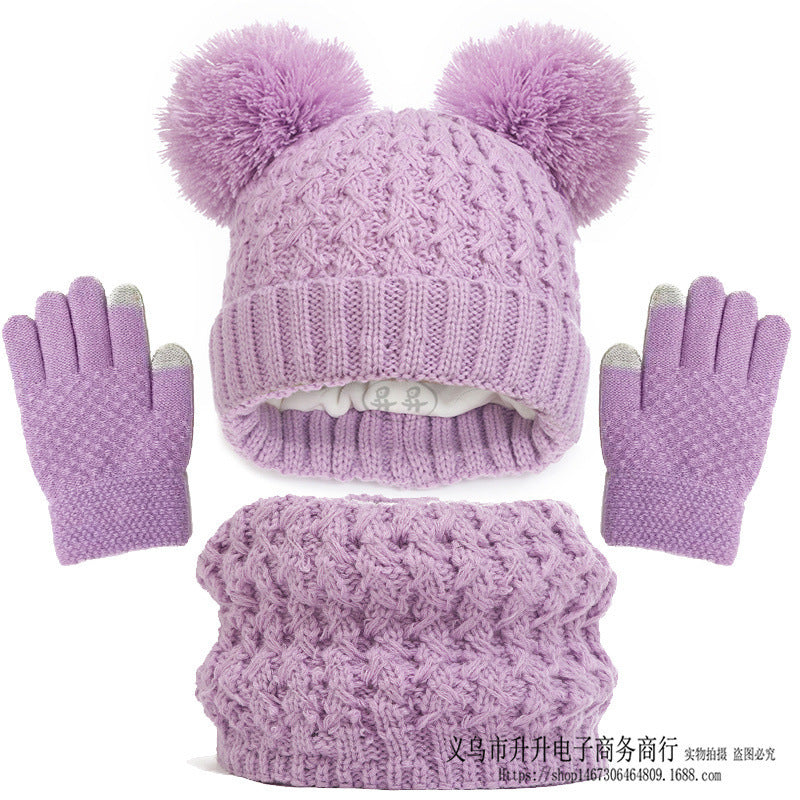 Children's Fleece-lined Thickened Hat Scarf Gloves Three-piece Set