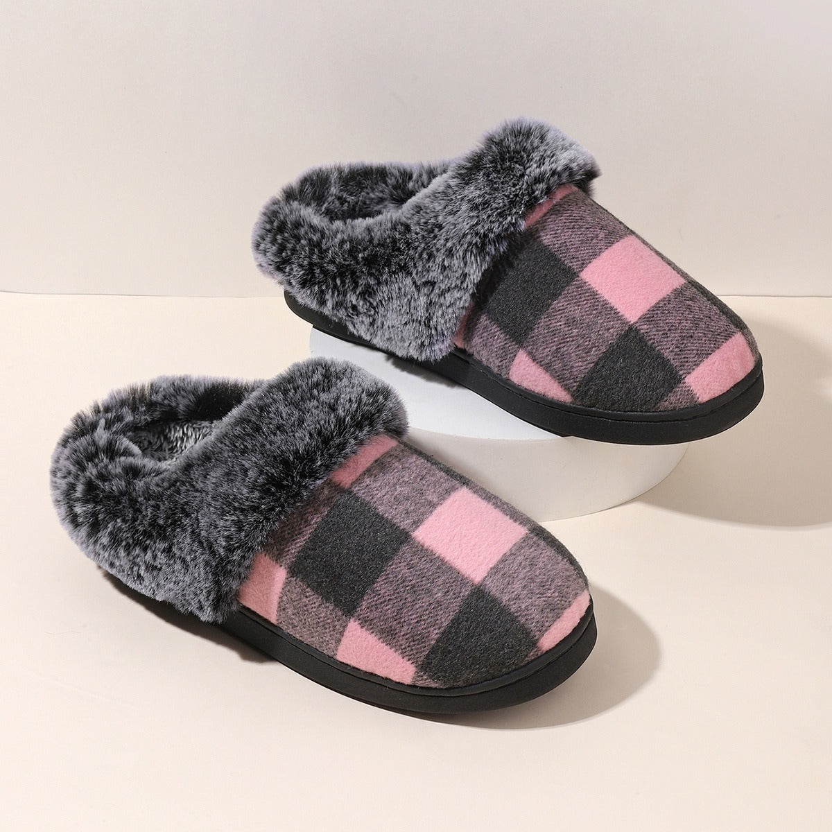 Plaid Fluffy Slippers