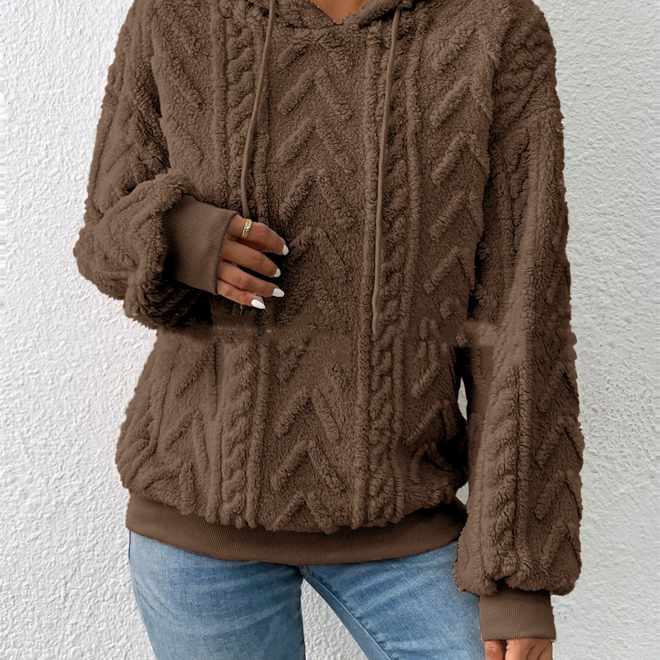 Knitted Hooded Loose Fit Plush Sweater Coat