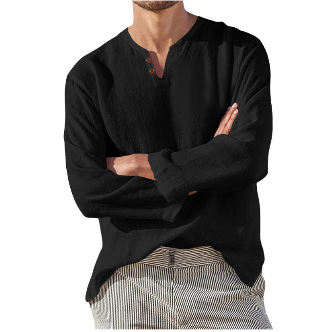 Men's Cotton Long Sleeve V-neck Shirt