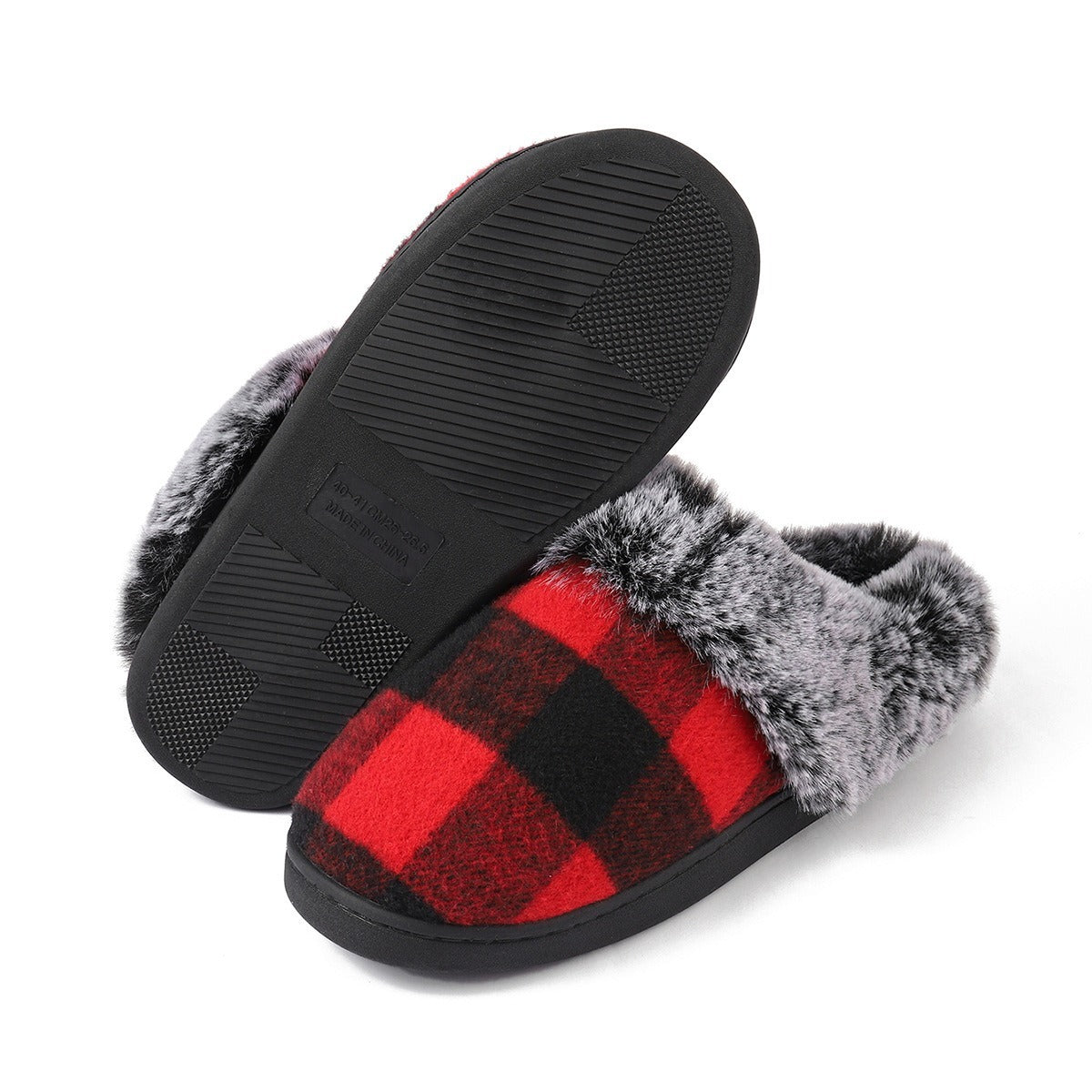 Plaid Fluffy Slippers