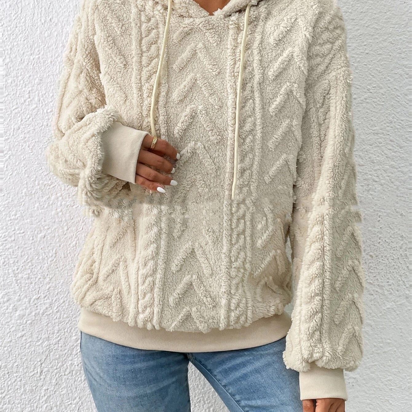 Knitted Hooded Loose Fit Plush Sweater Coat