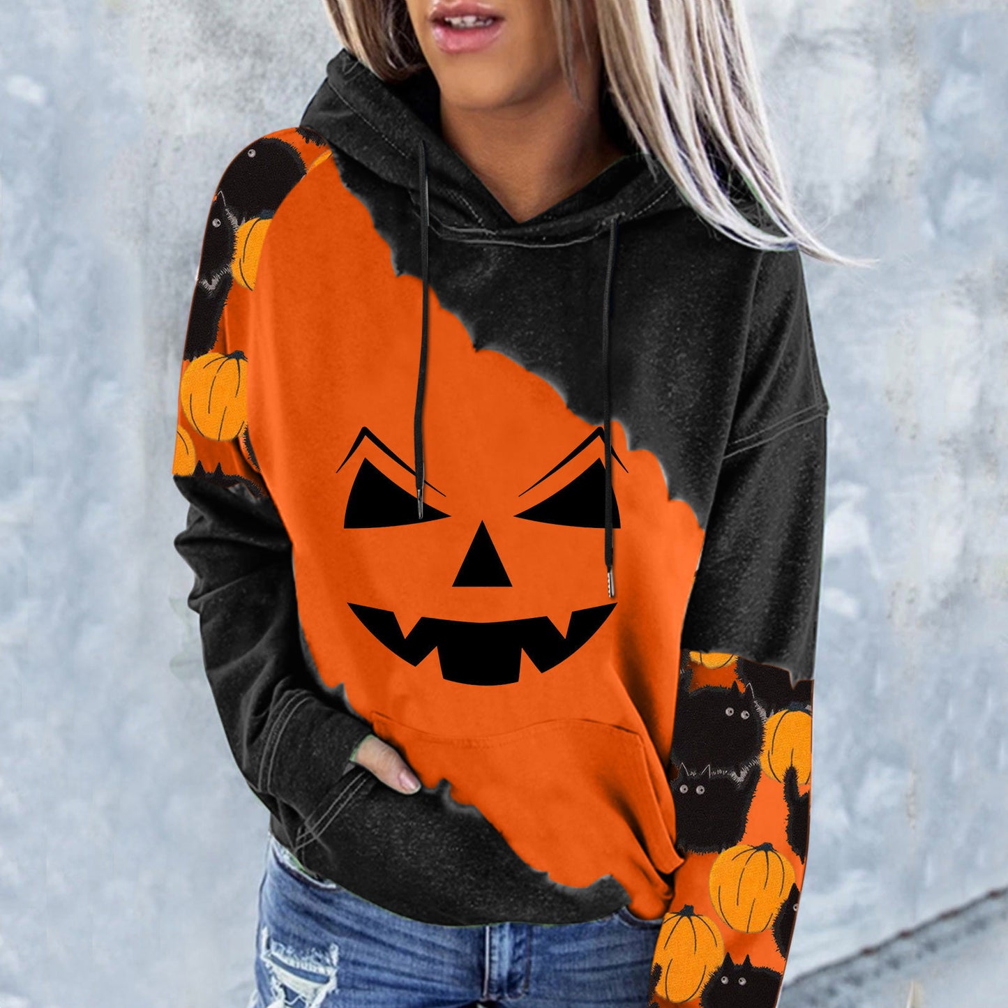 Ladies Long Sleeve Hooded Pumpkins Sweatshirt