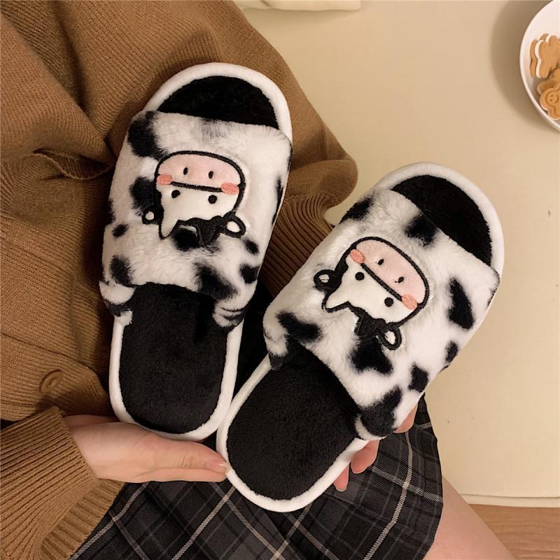 Cute Cartoon Plush Cow Cotton Slippers