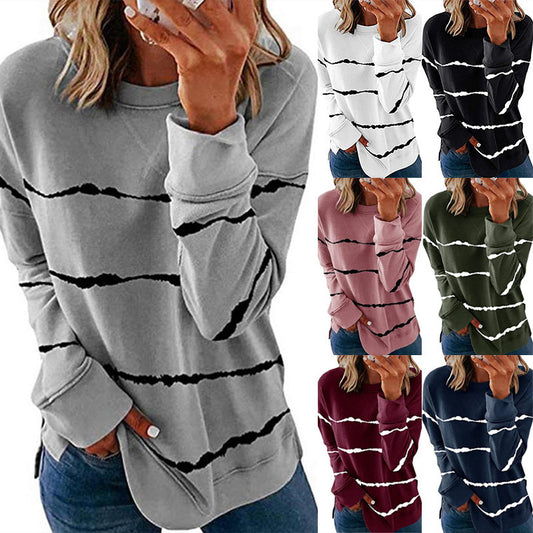 Women's Tie Dye Striped Crewneck Long Sleeve Sweater