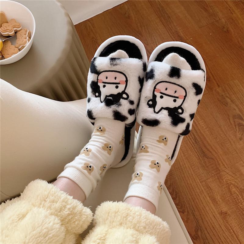 Cute Cartoon Plush Cow Cotton Slippers