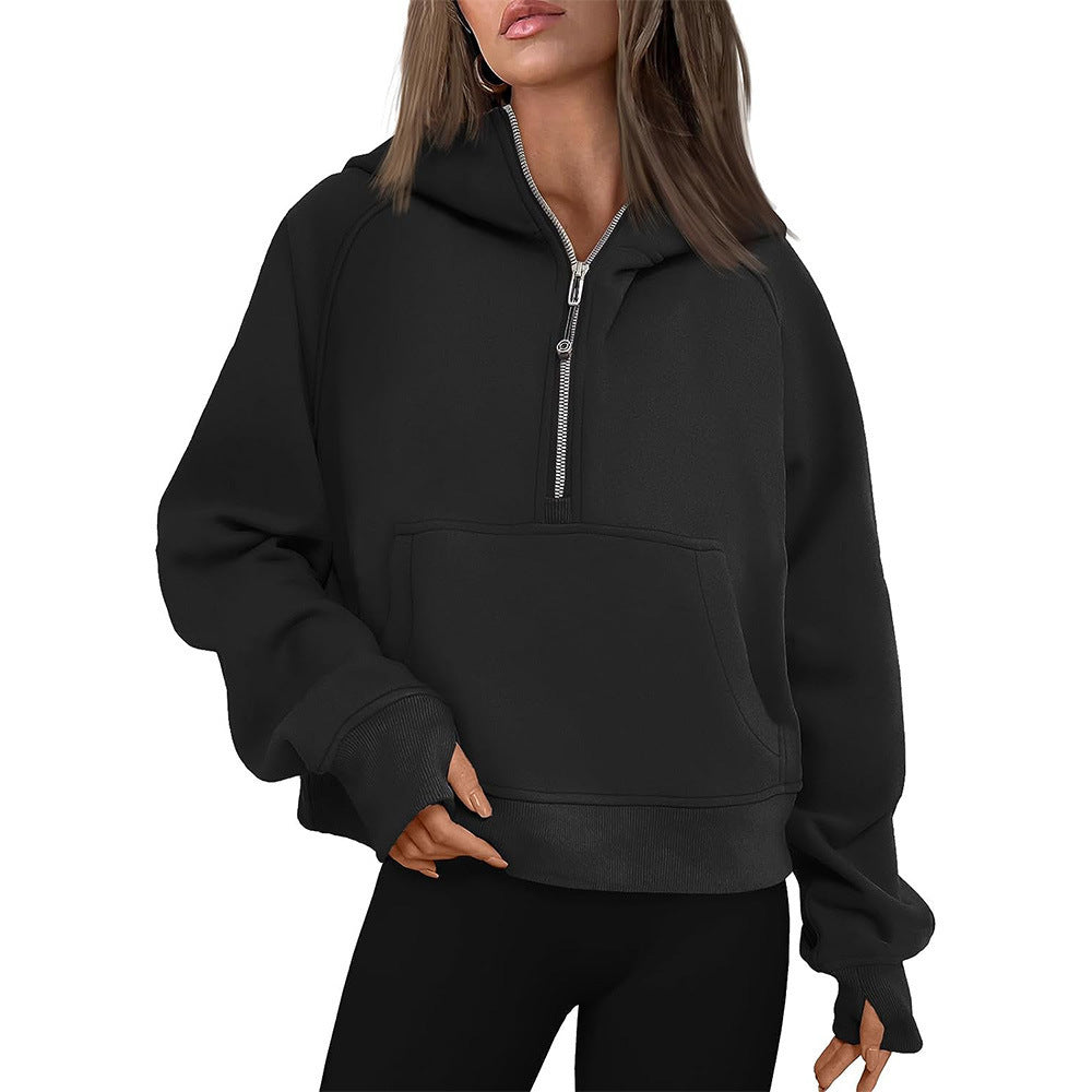 Women's Hooded Half-Zip Thickened Sweater