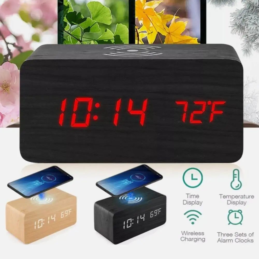 Wooden Digital Alarm Clock/ Phone Charger