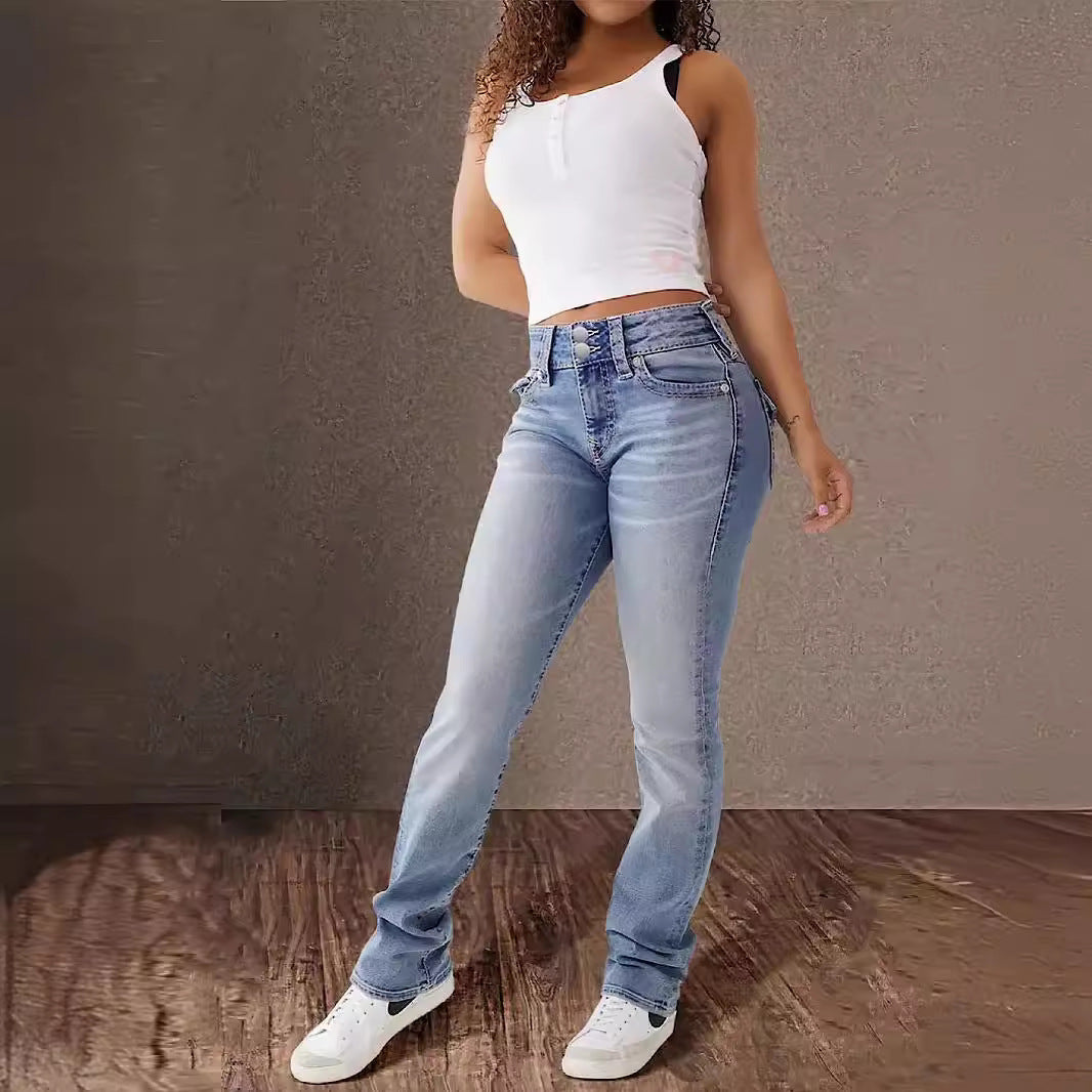 Women's High Waist Comfort Washed Denim Jeans