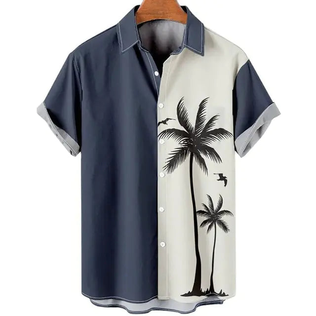 Coconut Tree Hawaiian Shirts For Men  Summer Beach Short Sleeve