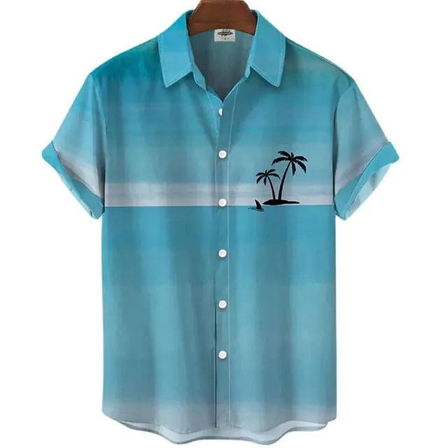 Coconut Tree Hawaiian Shirts For Men  Summer Beach Short Sleeve