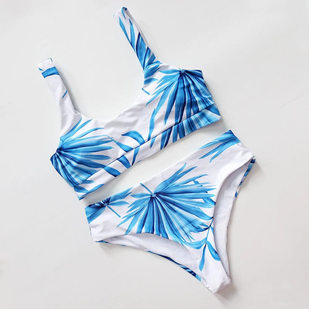 Tropical Palm High Waist Bikini