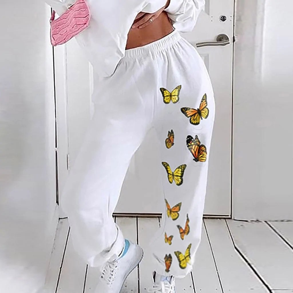 Butterfly Print High Waist Baggy Oversized Sweatpants