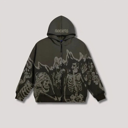 Flame Skeleton Zip Up Hooded Sweatshirt