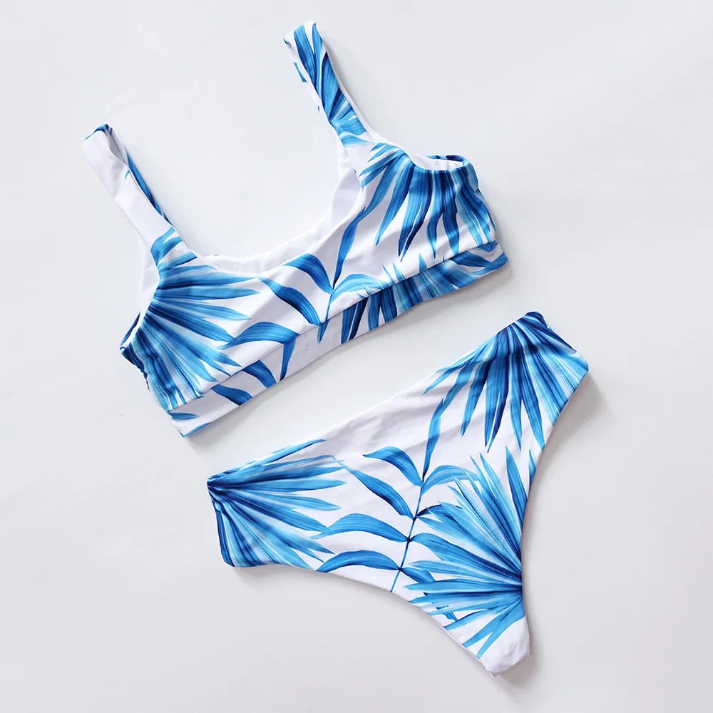 Tropical Palm High Waist Bikini